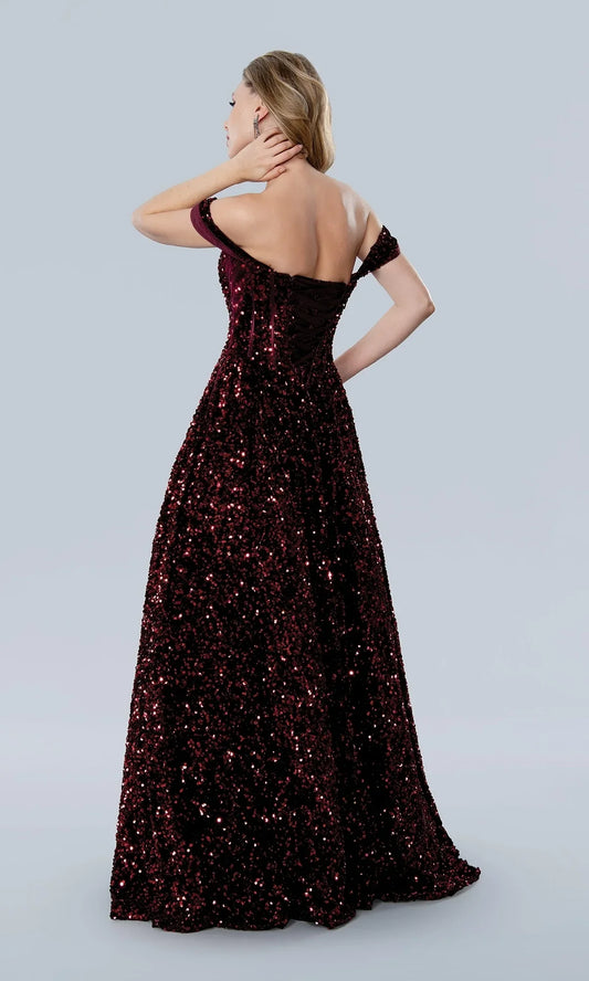 Dress Elegant A-Line Sequin Prom Dress Off the Shoulder Sleeveless Sweep/Brush Train Evening Dress