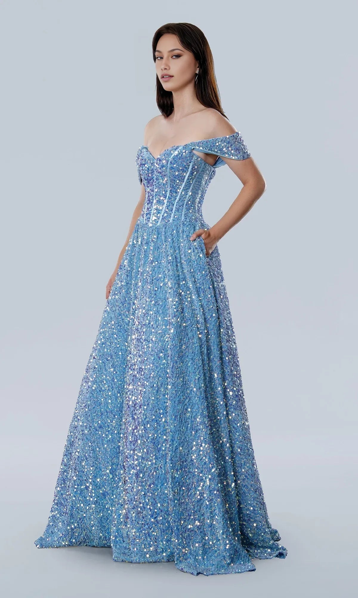 Dress Elegant A-Line Sequin Prom Dress Off the Shoulder Sleeveless Sweep/Brush Train Evening Dress