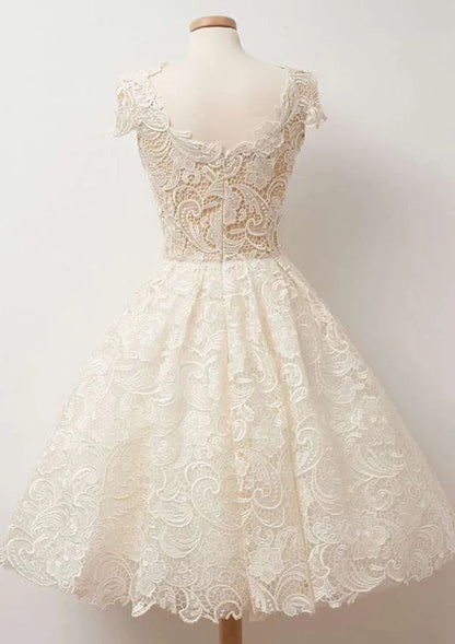 Dress Elegant A-line Scalloped Neck Cap Sleeve Lace Homecoming Dress Vintage Zipper Party Dress