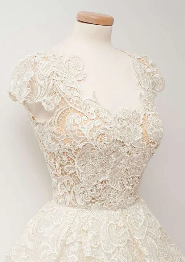 Dress Elegant A-line Scalloped Neck Cap Sleeve Lace Homecoming Dress Vintage Zipper Party Dress
