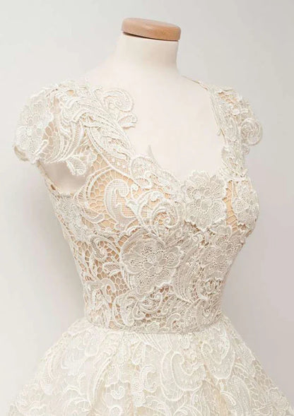 Dress Elegant A-line Scalloped Neck Cap Sleeve Lace Homecoming Dress Vintage Zipper Party Dress