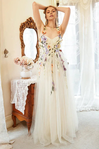 Dress Elegant A Line Champagne Party Dress With Appliques Prom Dress