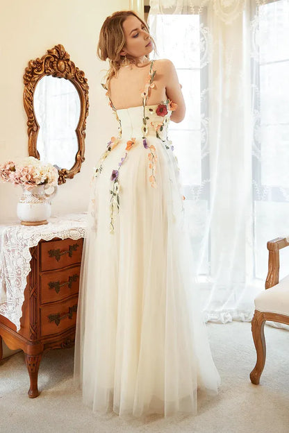 Dress Elegant A Line Champagne Party Dress With Appliques Prom Dress