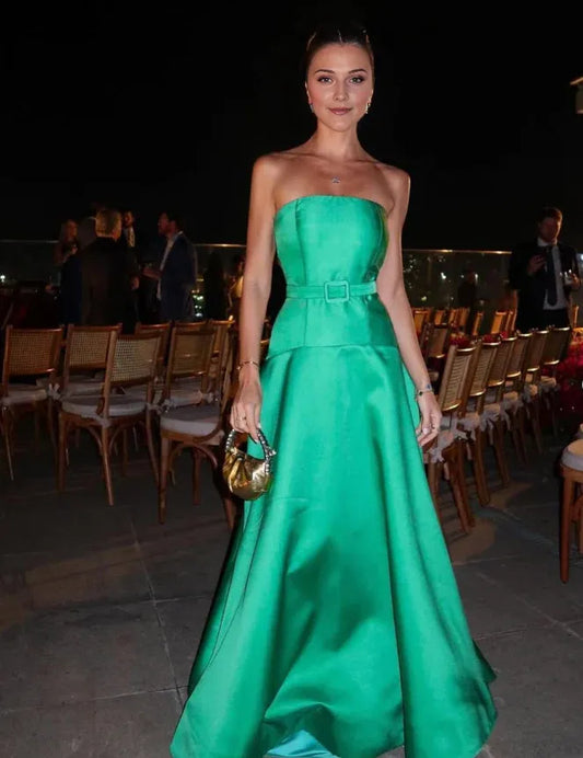 Dress Elegant A Line Strapless Green Satin Long Prom Dress Evening Dress Party Dress