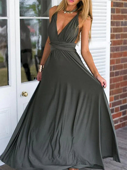Dress Elegant A Line V Neck Backless Grey Long Prom Formal Evening Dresses