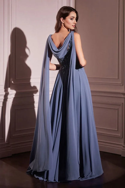 Dress Elegant Cowl Back Long Evening Gown A Line Cape Formal Dress Square Prom Dress With Applique