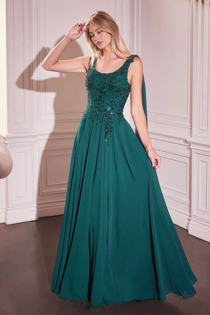 Dress Elegant Cowl Back Long Evening Gown A Line Cape Formal Dress Square Prom Dress With Applique
