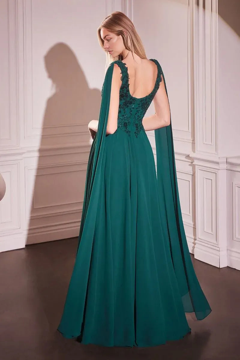 Dress Elegant Cowl Back Long Evening Gown A Line Cape Formal Dress Square Prom Dress With Applique