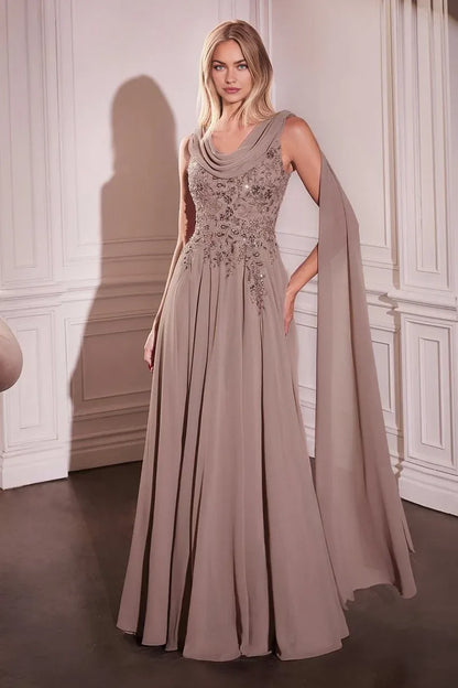 Dress Elegant Cowl Back Long Evening Gown A Line Cape Formal Dress Square Prom Dress With Applique