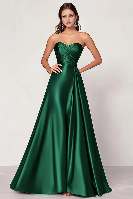 Dress Elegant Dark Green A Line Satin Sweetheart Sleeveless Prom Dress With Lace Up