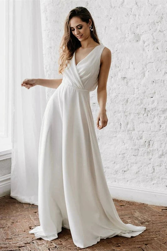 Dress Elegant Floral Lace Sleeveless V-Neck Maxi Dress Wedding Dress A-line Open Back Bride Dress