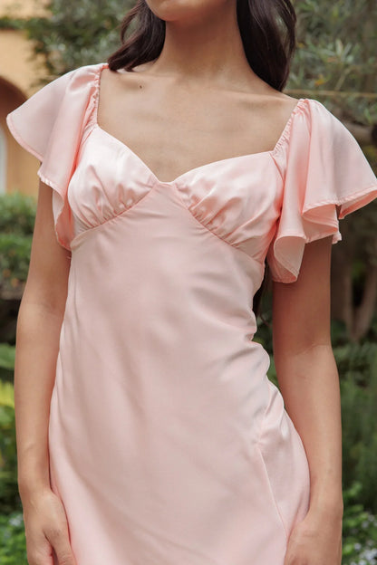 Dress Elegant Flutter Sleeve Side Split Midi Dress Sheath/Column Ankle-Length Satin Prom Dress