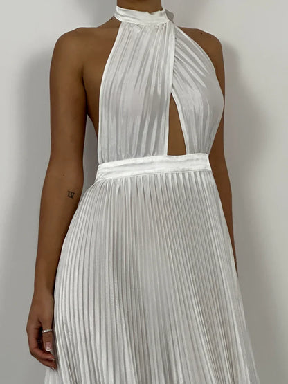Dress Elegant High Neck Classic Prom Dress A-Line Sleeveless Ankle-Length Solid Color Maxi Dress