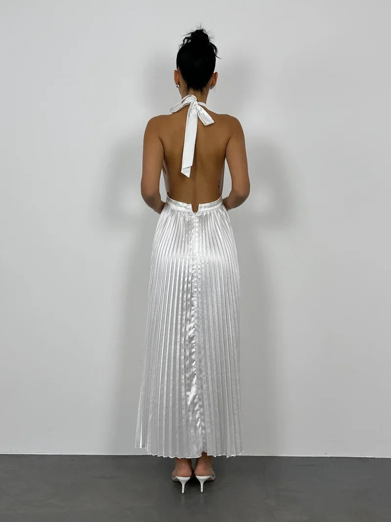 Dress Elegant High Neck Classic Prom Dress A-Line Sleeveless Ankle-Length Solid Color Maxi Dress