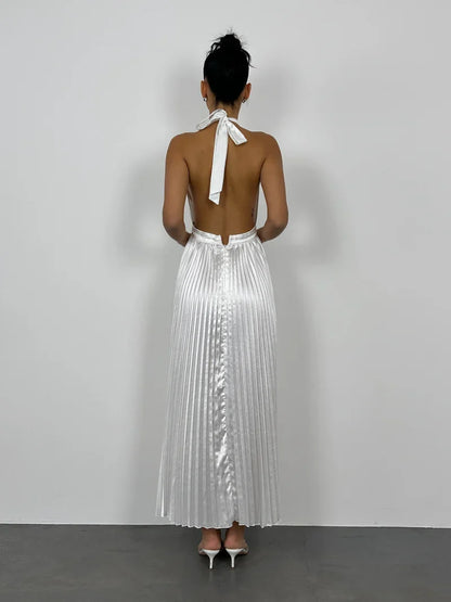 Dress Elegant High Neck Classic Prom Dress A-Line Sleeveless Ankle-Length Solid Color Maxi Dress