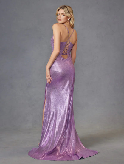 Dress Elegant Hot Pink Metallic Satin Dress With Spaghetti Straps Ruched Bodice And High Slit Showcasing Timeless Glamour Prom Dress
