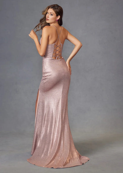 Dress Elegant Hot Pink Metallic Satin Dress With Spaghetti Straps Ruched Bodice And High Slit Showcasing Timeless Glamour Prom Dress