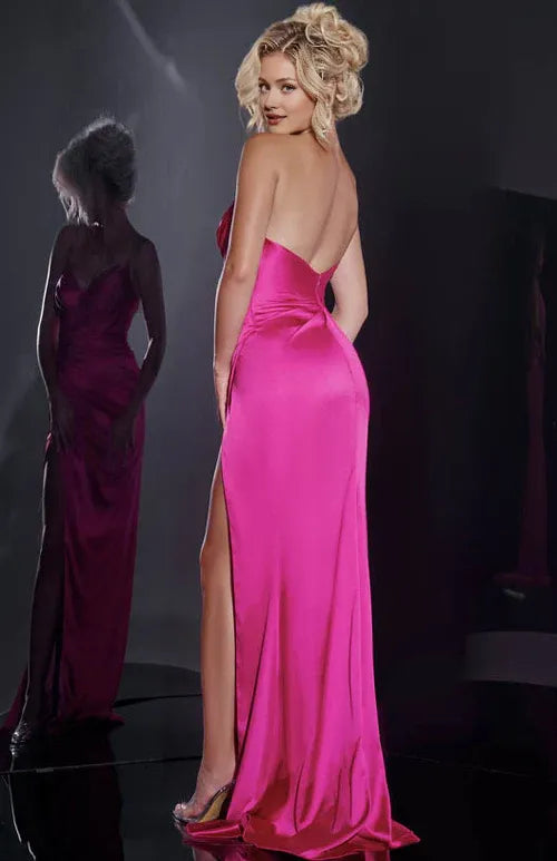Dress Elegant Hot Pink Satin Strapless Dress Ruched Accent High Slit Showcasing Chic Allure Prom Dress