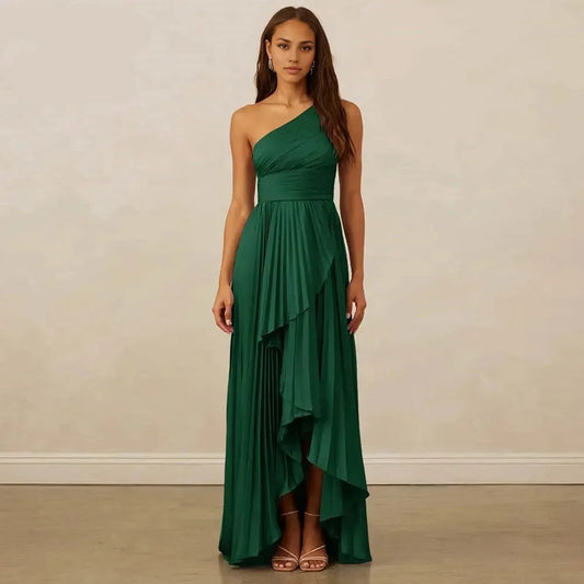 Dress Elegant Hunter Green Evening Dresses A-Line One Shoulder Draped Pleated Party Dress Formal Prom Gowns Customized