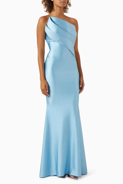 Dress Elegant Light Blue Evening Dress One Shoulder Satin And Mermaid Silhouette Prom Dress