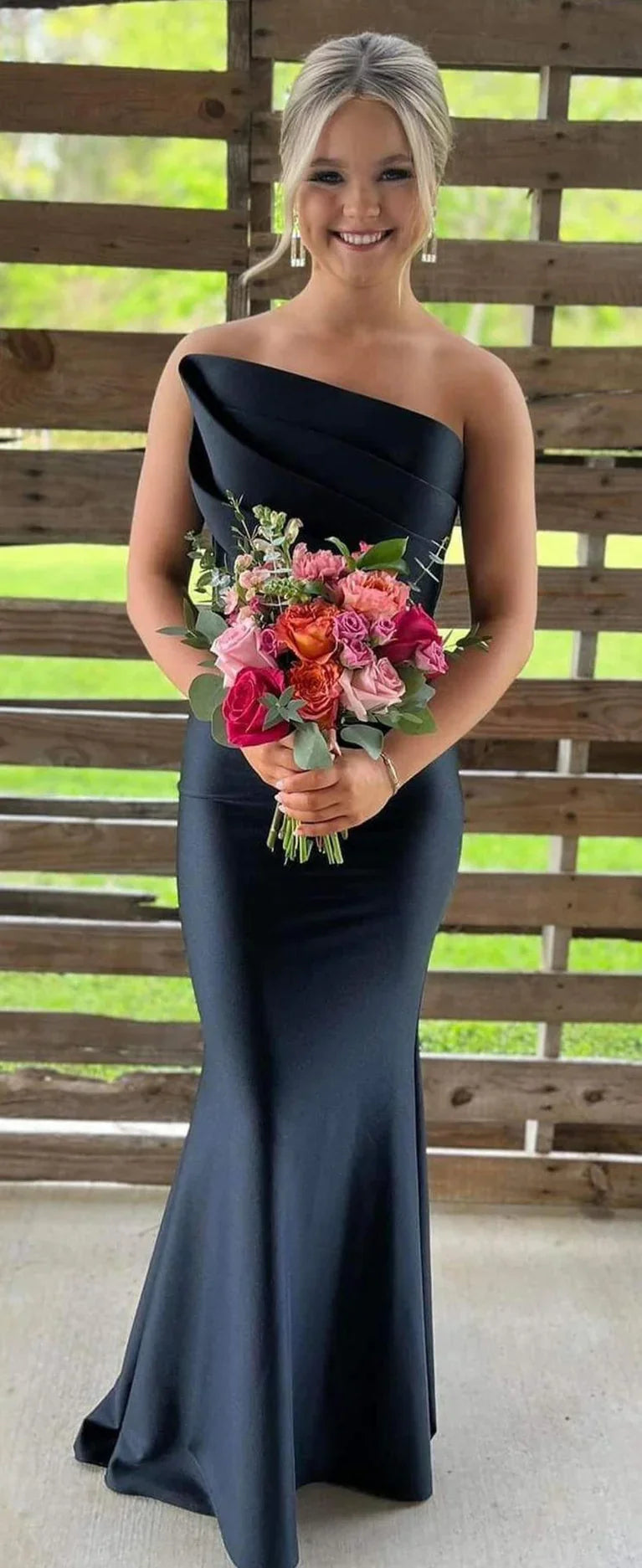 Dress Elegant Light Blue Evening Dress One Shoulder Satin And Mermaid Silhouette Prom Dress