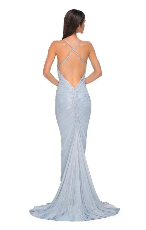 Dress Elegant Light Blue Evening Dress Ruched Detail Spaghetti Straps And Train Prom Dress