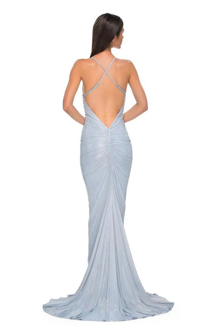 Dress Elegant Light Blue Evening Dress Ruched Detail Spaghetti Straps And Train Prom Dress