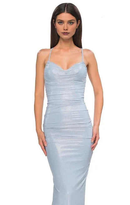 Dress Elegant Light Blue Evening Dress Ruched Detail Spaghetti Straps And Train Prom Dress