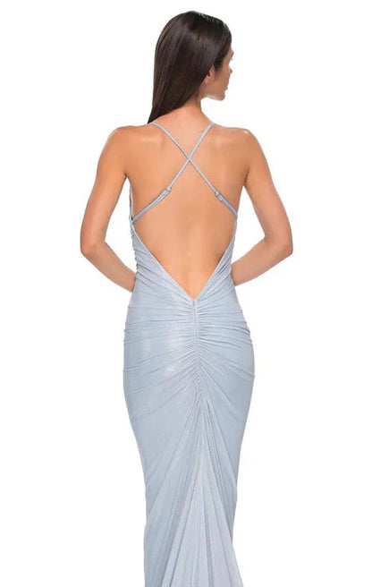Dress Elegant Light Blue Evening Dress Ruched Detail Spaghetti Straps And Train Prom Dress