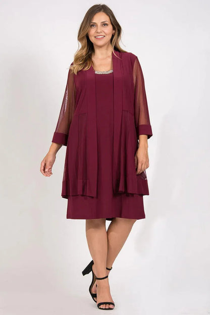 Dress Elegant Long Sleeves Prom Dress Round Neck Short Mother Of The Bride Plus Size Dress