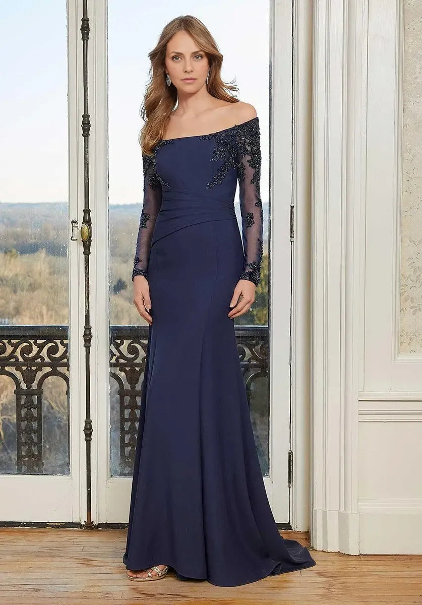 Dress Elegant Off-the-Shoulder Prom Dress Mermaid Long Sleeves Full Length Mother Of The Bride With Lace Applique