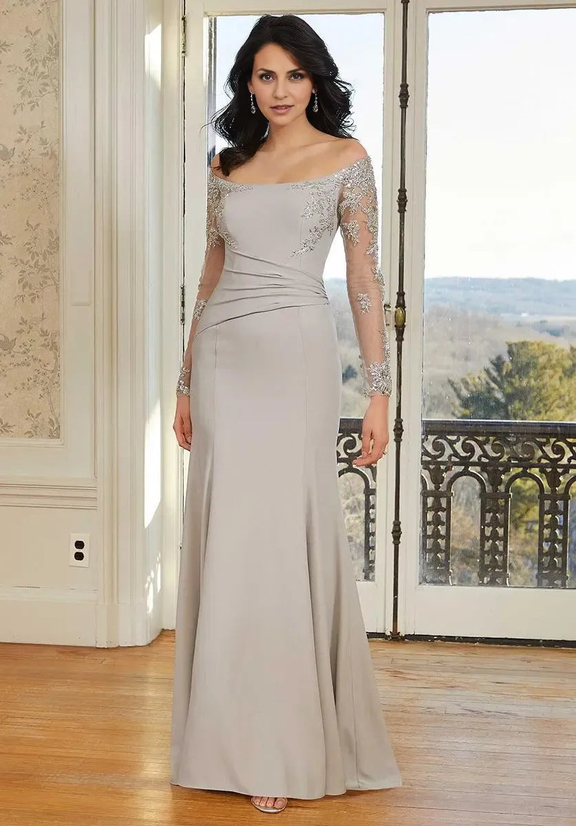 Dress Elegant Off-the-Shoulder Prom Dress Mermaid Long Sleeves Full Length Mother Of The Bride With Lace Applique