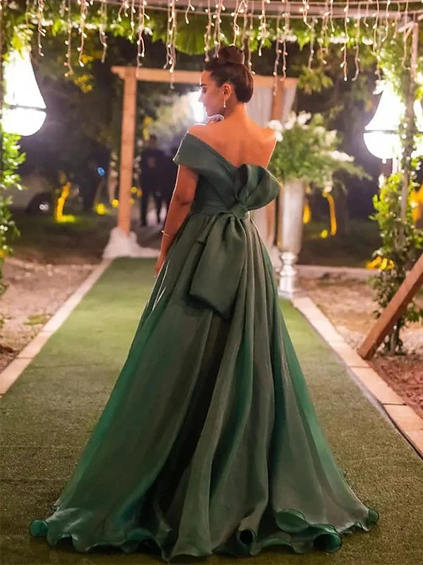 Dress Elegant One Shoulder A-line Side Slit Organize Long Prom Dress Party Dress