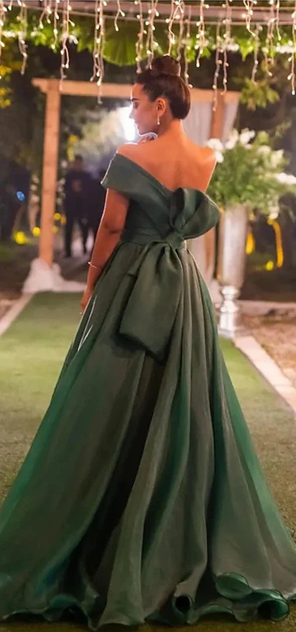 Dress Elegant One Shoulder A-line Side Slit Organize Long Prom Dress Party Dress