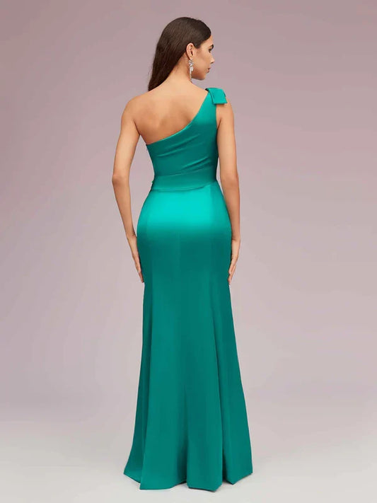 Dress Elegant One Shoulder Mermaid Maxi Dress Satin Evening Ruffle Sleeveless Prom Dresses