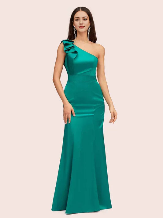 Dress Elegant One Shoulder Mermaid Maxi Dress Satin Evening Ruffle Sleeveless Prom Dresses