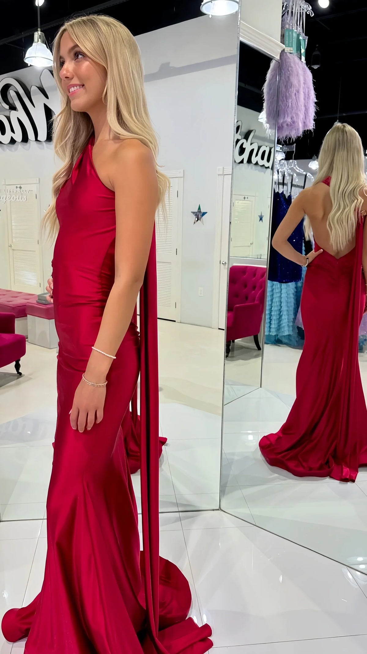 Dress Elegant Red Halter Mermaid Sleeveless Long Prom Dress Open Back Floor Length Party Gown