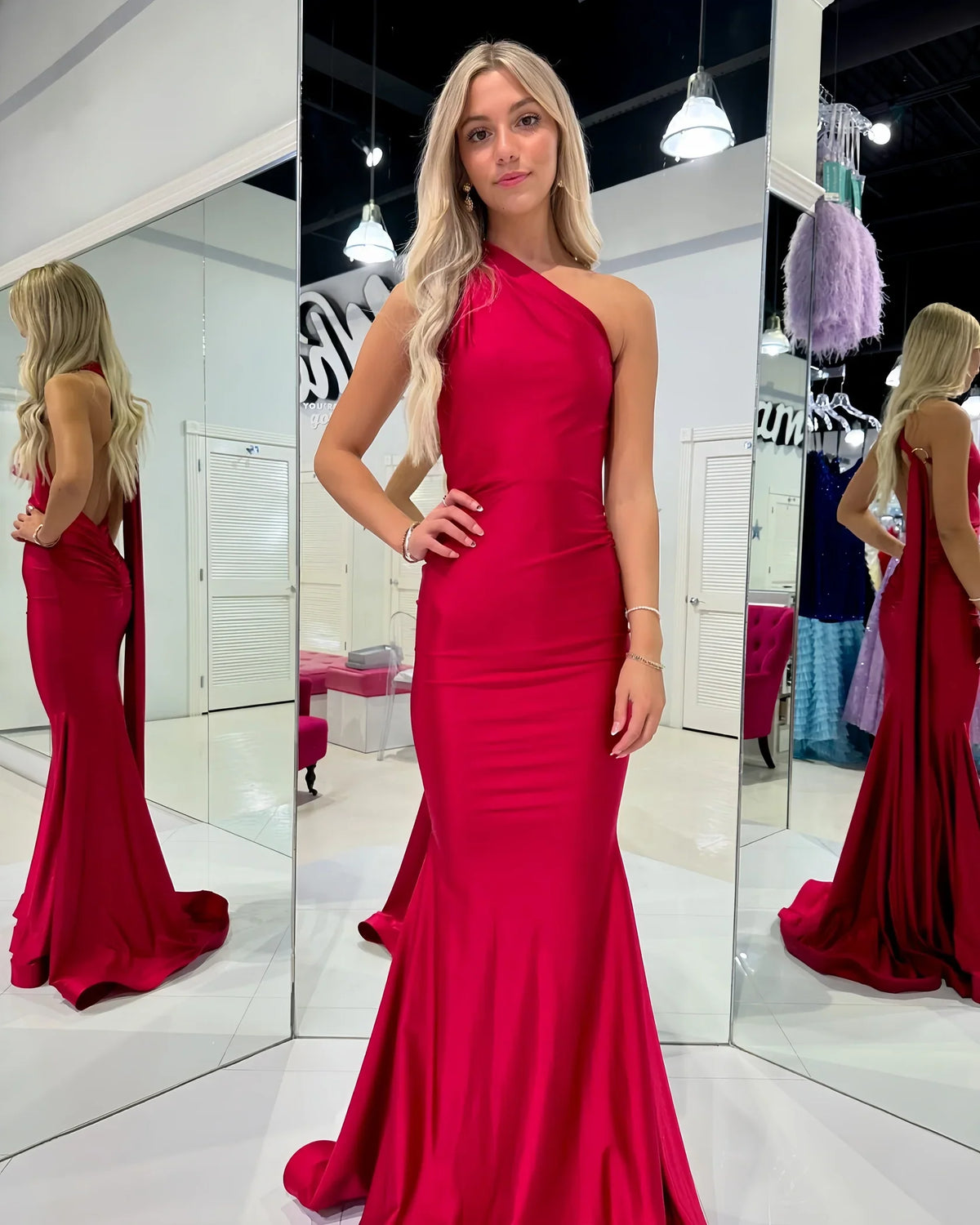 Dress Elegant Red Halter Mermaid Sleeveless Long Prom Dress Open Back Floor Length Party Gown