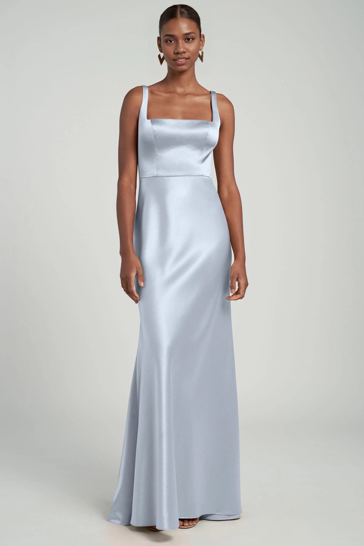 Dress Elegant Regular Straps Square Satin Evening Dress Bridesmaid Dress Floor-Length Sheath Scoop Back Prom Dress