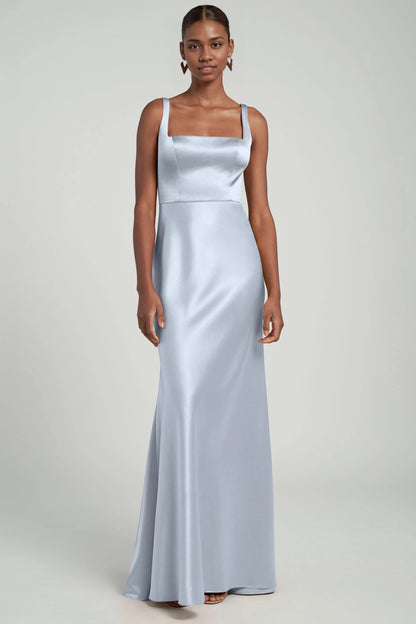Dress Elegant Regular Straps Square Satin Evening Dress Bridesmaid Dress Floor-Length Sheath Scoop Back Prom Dress