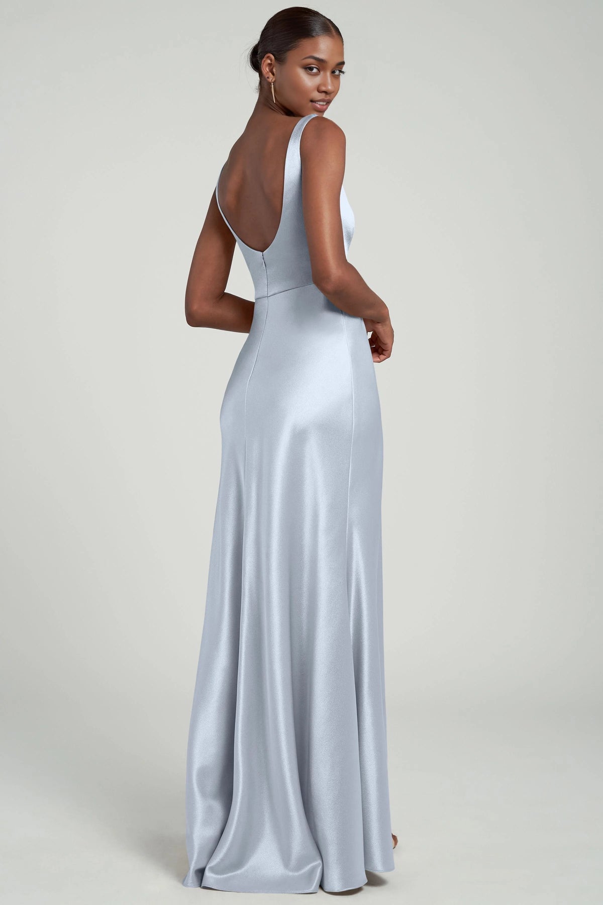 Dress Elegant Regular Straps Square Satin Evening Dress Bridesmaid Dress Floor-Length Sheath Scoop Back Prom Dress