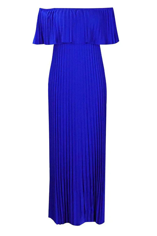 Dress Elegant Royal Blue Off Shoulder Pleated Prom Dress Maxi Dress A-line Sleeveless Party Dress