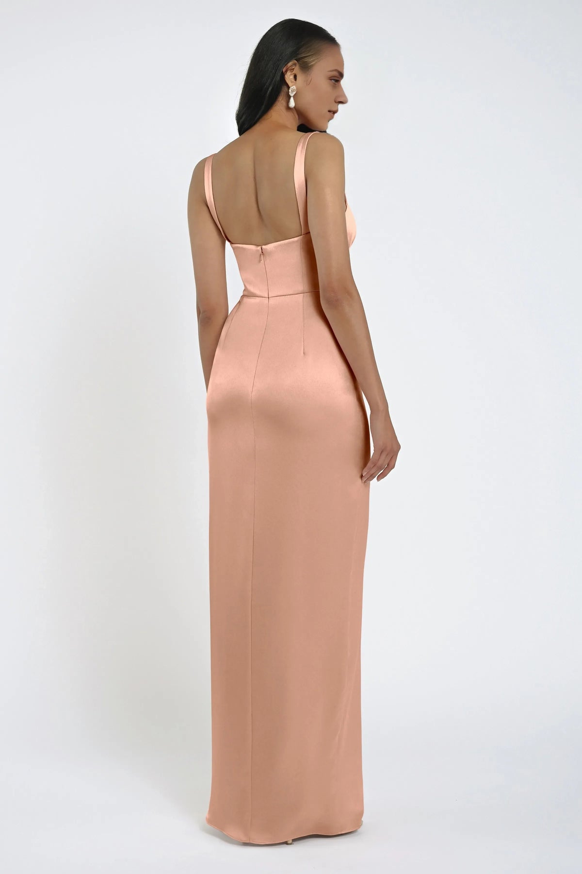 Dress Elegant Satin Square Neck Open Back Evening Dress Regular Straps Sheath Slit Sleeveless Prom Dress