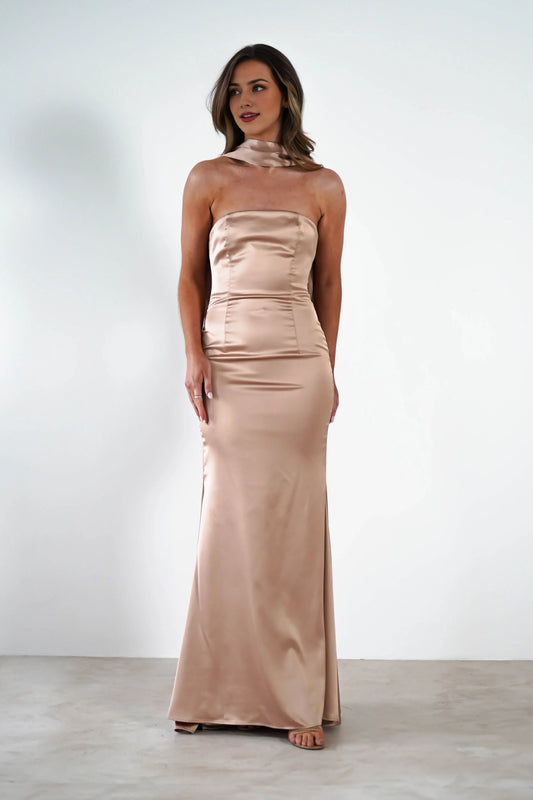 Dress Elegant Satin Strapless Maxi Dress Sleeveless Sheath Column Prom Dress With Floor-Length