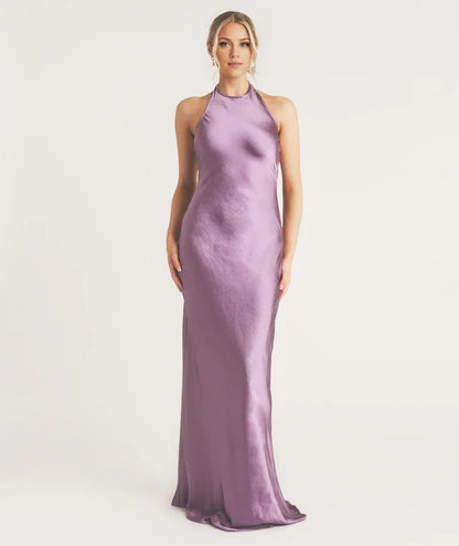 Dress Elegant Scoop Neck Satin Bridesmaid Dress Maxi Dress Backless Solid Color Sleeveless Prom Dress