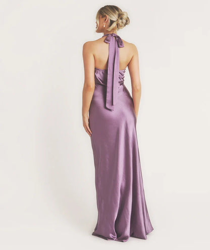 Dress Elegant Scoop Neck Satin Bridesmaid Dress Maxi Dress Backless Solid Color Sleeveless Prom Dress