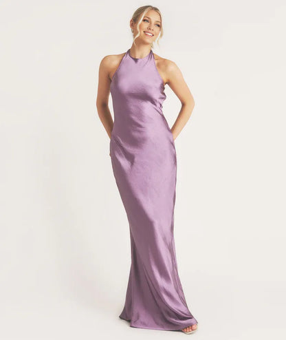 Dress Elegant Scoop Neck Satin Bridesmaid Dress Maxi Dress Backless Solid Color Sleeveless Prom Dress