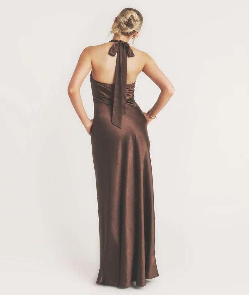 Dress Elegant Scoop Neck Satin Bridesmaid Dress Maxi Dress Backless Solid Color Sleeveless Prom Dress