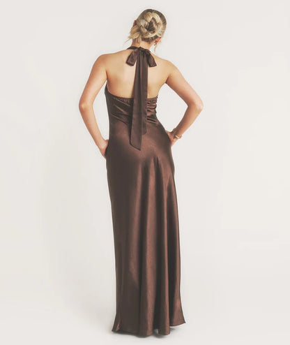 Dress Elegant Scoop Neck Satin Bridesmaid Dress Maxi Dress Backless Solid Color Sleeveless Prom Dress