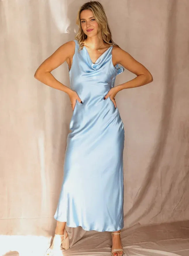 Dress Elegant Sheath Spaghetti Strap Baby Blue Satin Long Prom Dress Evening Dress Party Dress